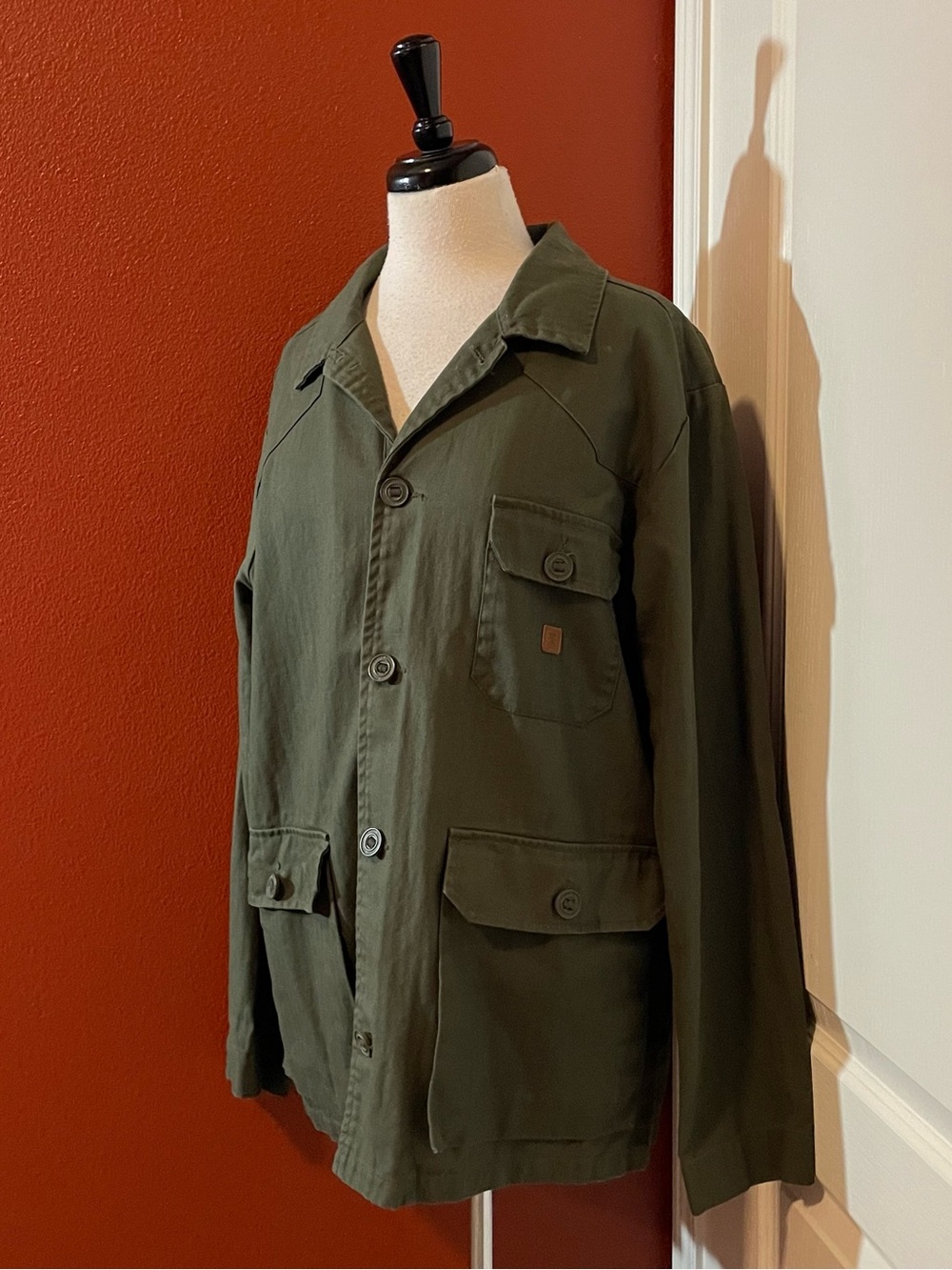 Roark Men’s Square Go Military Green Button Front Cotton Twill Chore Coat Jacket